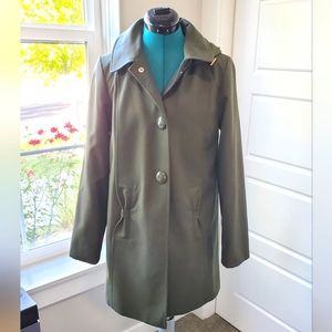 KATE SPADE NEW YORK OLIVE GREEN RAIN COAT JACKET WITH HOOD WOMEN SIZE SMALL